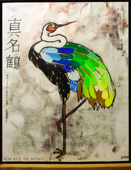 White-Naped Crane Monoprint