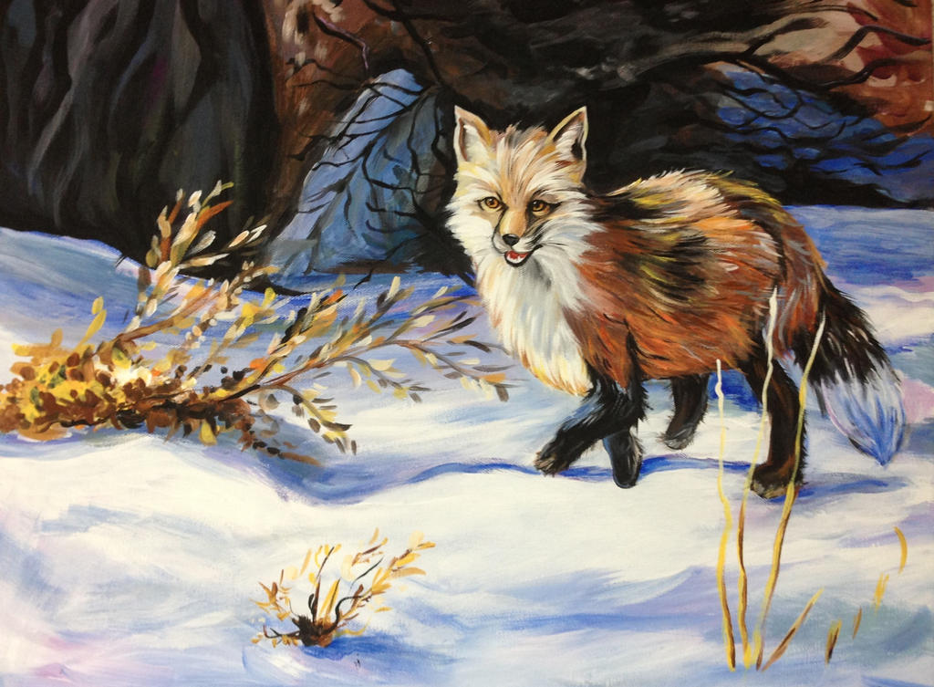 fox in winter painting
