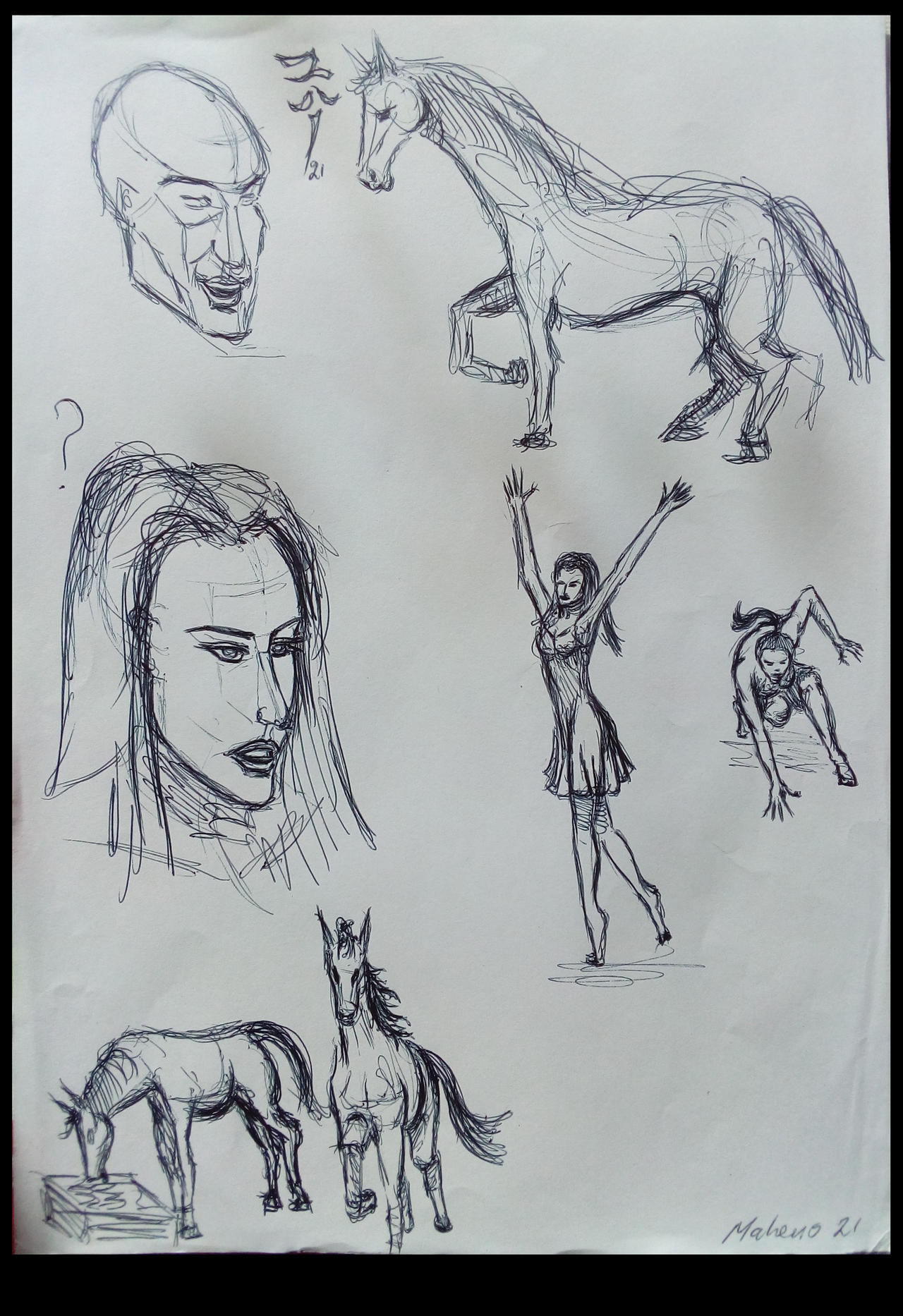 Practice sketches for horses and people poses