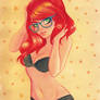 red hair blue glasses