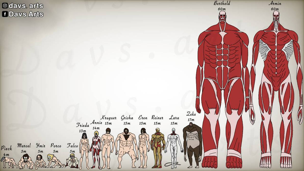Size of the titans from Attack on Titan. by davivicente on DeviantArt
