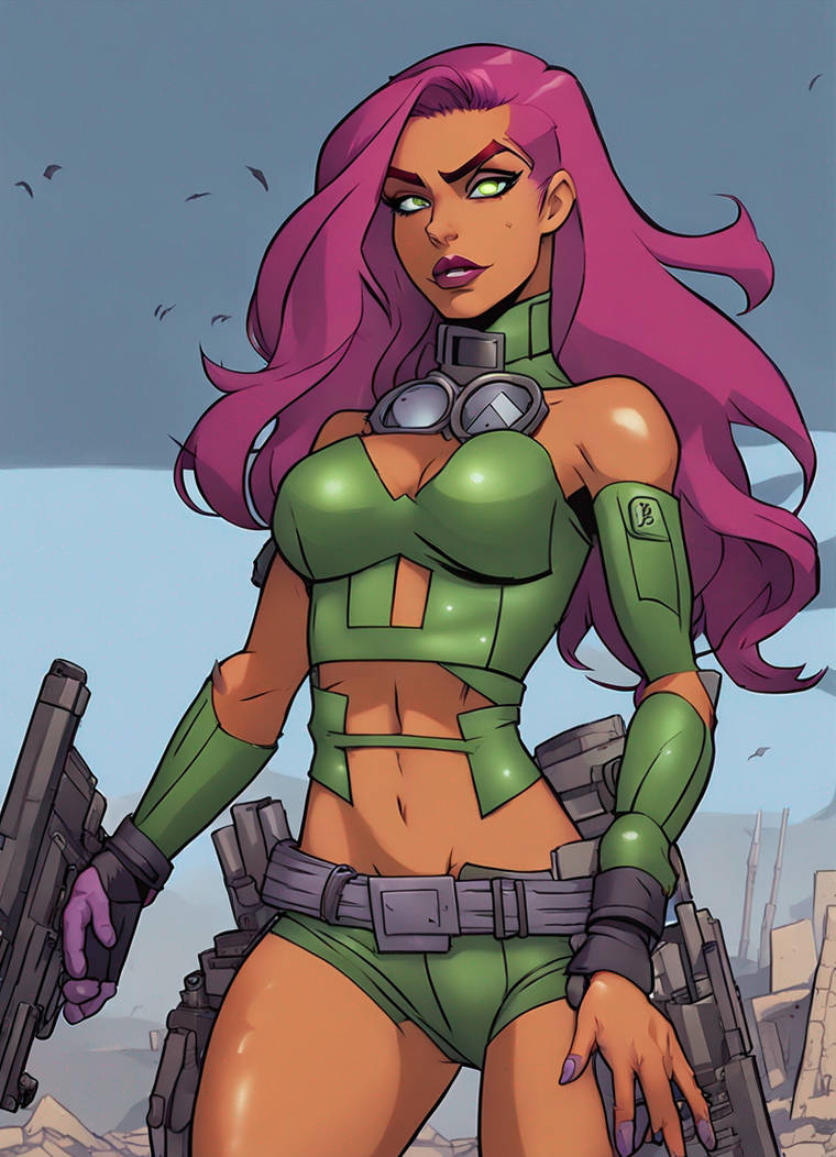 Starfire (Teen Titans) as a sexy wasteland warrior