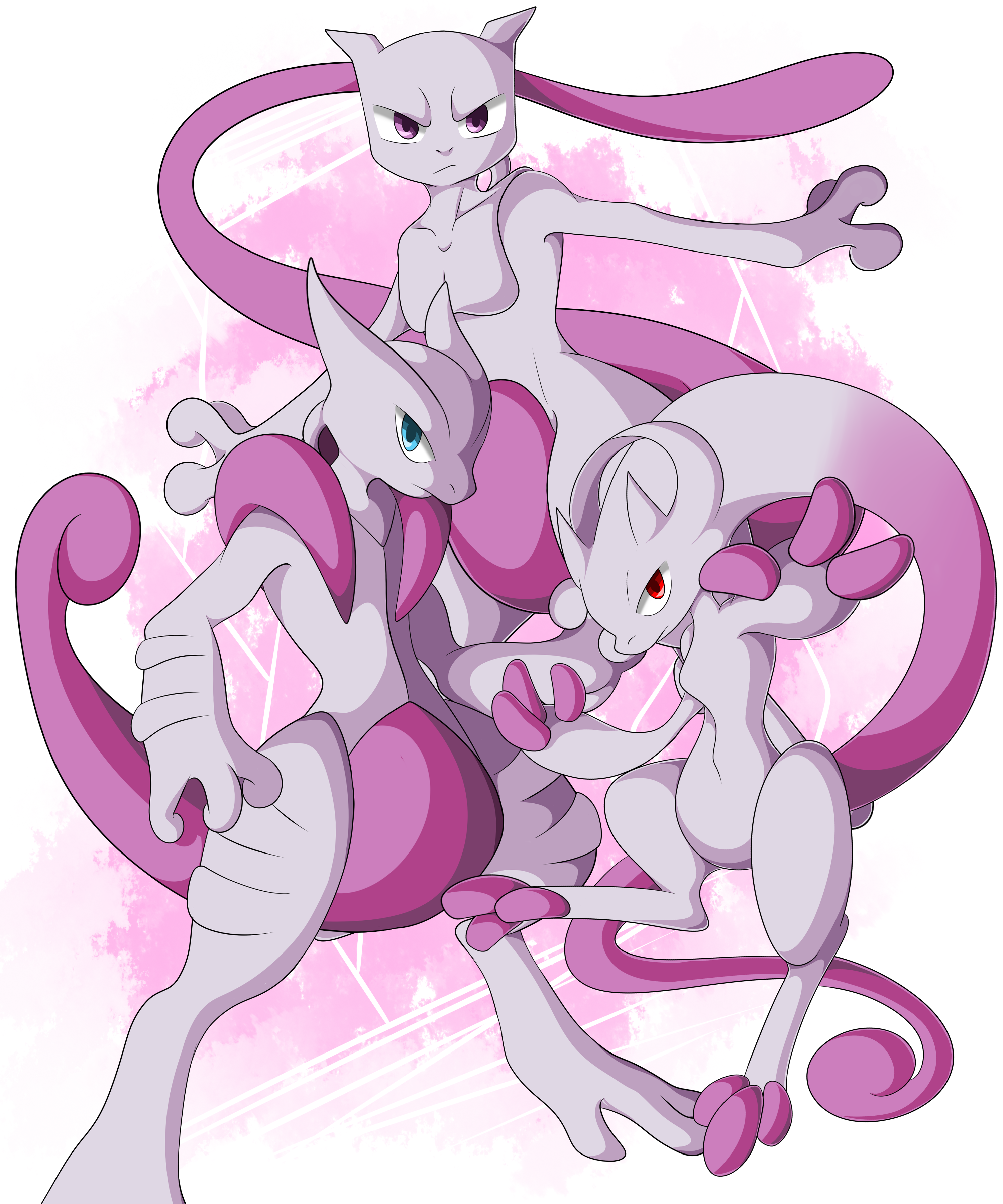 mewtwo and mega mewtwo y (pokemon and 1 more) drawn by suahh