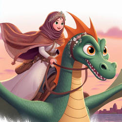 disney princess in a hijab riding a dragon