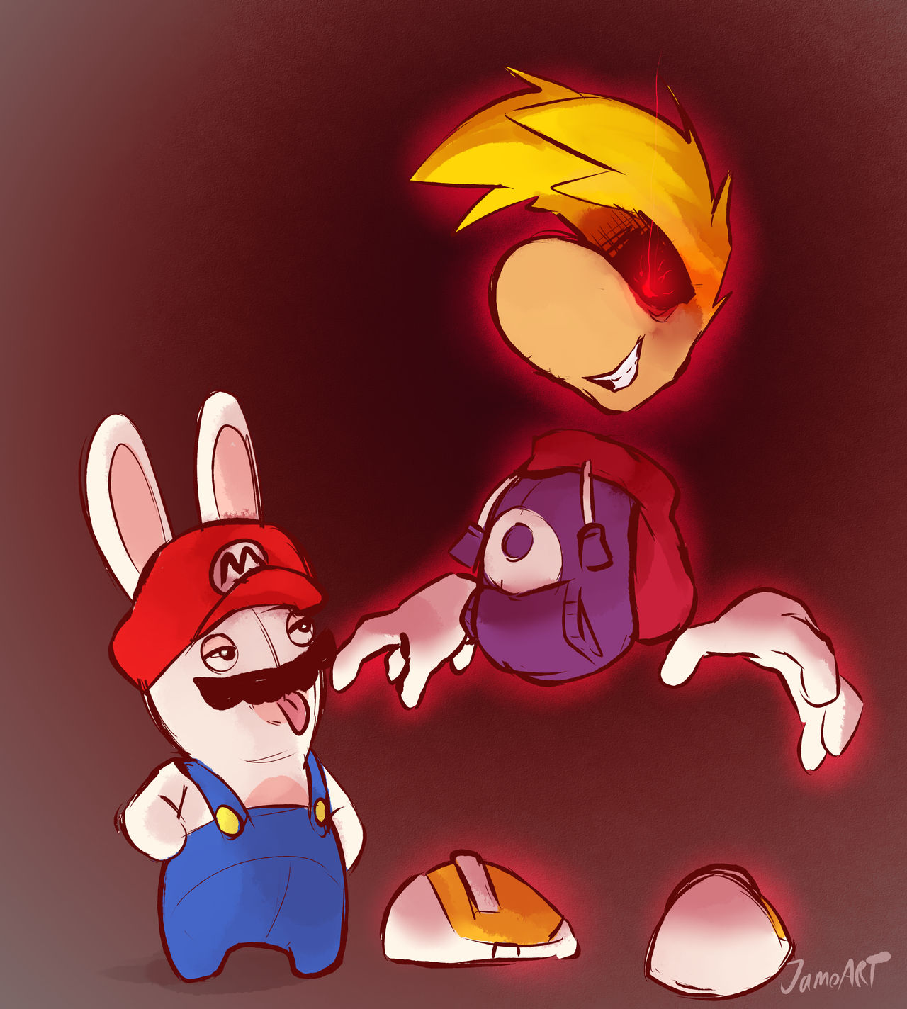 Rayman Mario Raving Rabbids Rabbid Mario meets Rayman by JamoART on DeviantArt