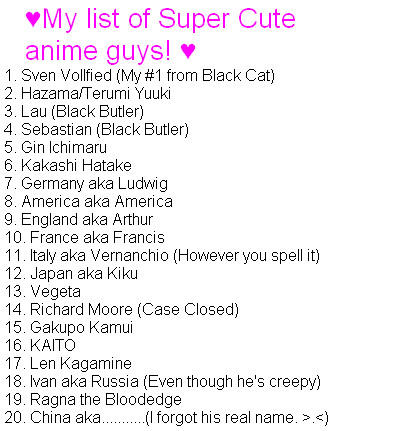 Super Cute Anime Guys List by SvenVollfiedFangirl on DeviantArt