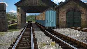 Skarloey Railway Sheds - Blue Coaches