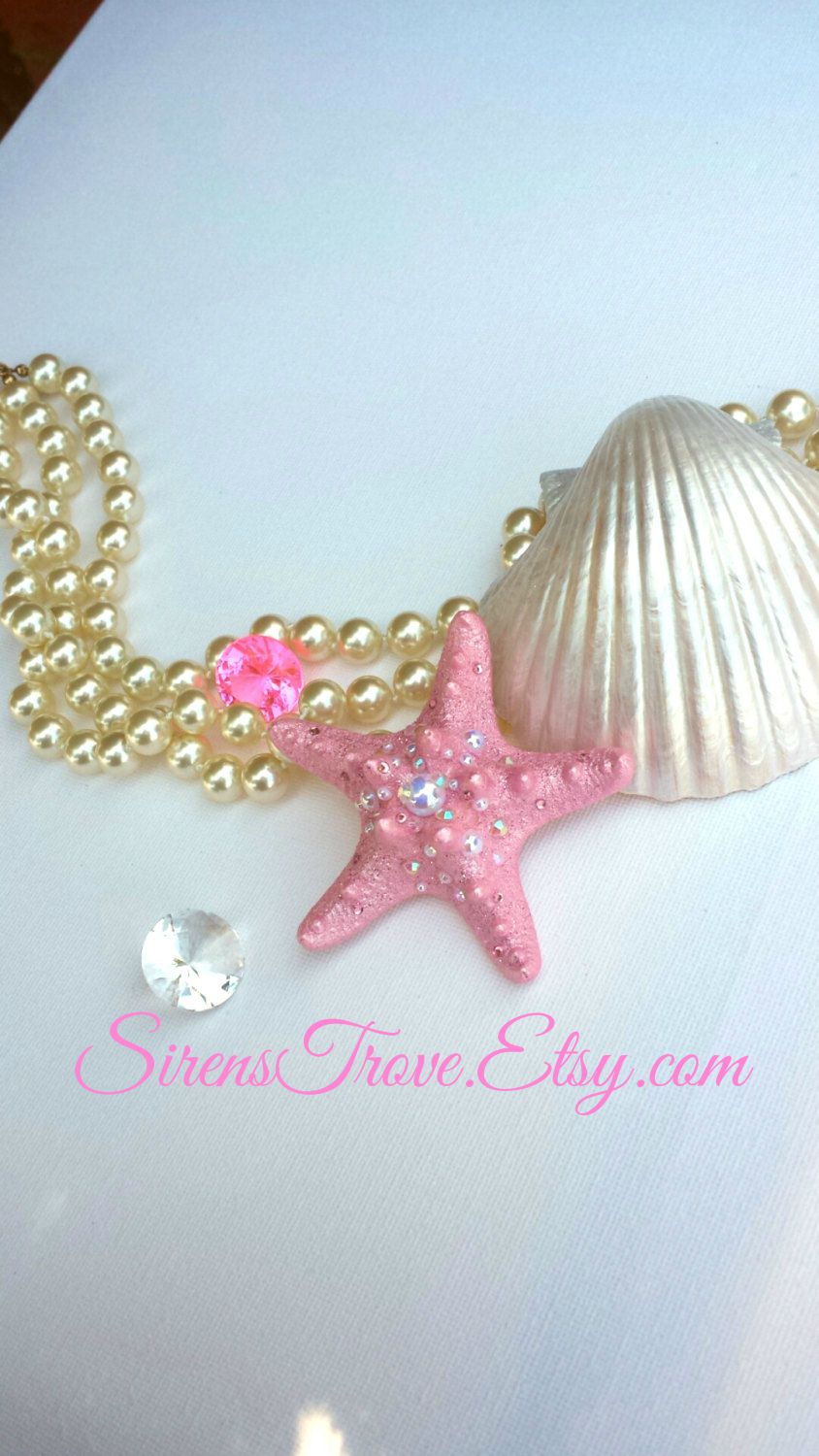 Pink Starfish Crystal and Pearl Hair Embellishment