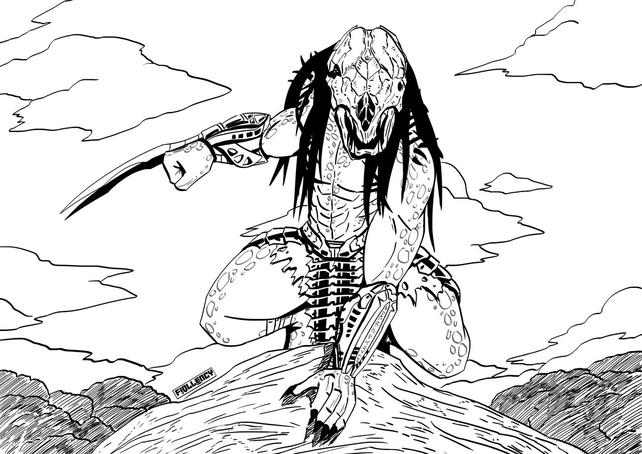 Predation Drawinf Feral Predator (PREY) - Lineart by Fiqllency on DeviantArt