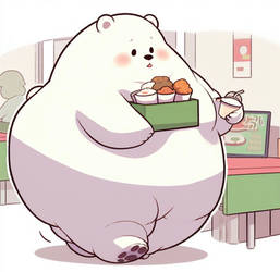 Big fat polar bear at the cafe