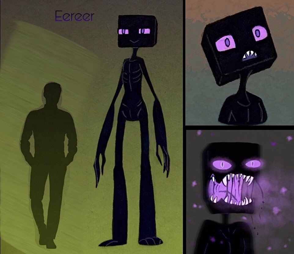 Enderman from mine craft black skin and purple eyes one set of eyes