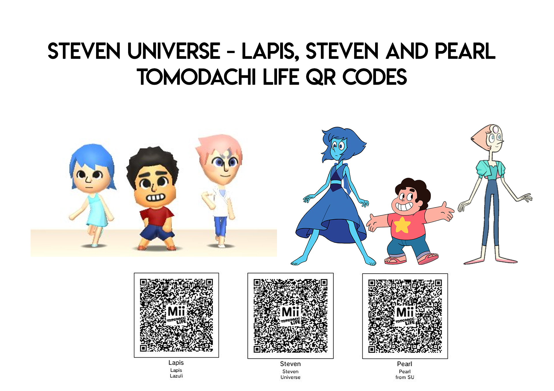 Tomodachi Life - Lapis, Steven and Pearl QR Codes by kuudaiyo on DeviantArt