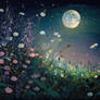 Moon And Field Of Flowers