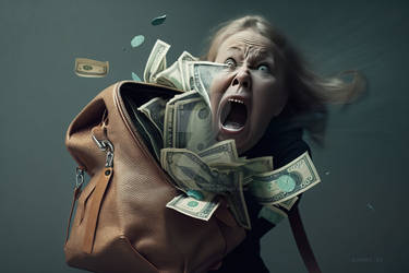 The money is falling out of her bag... OH NO!