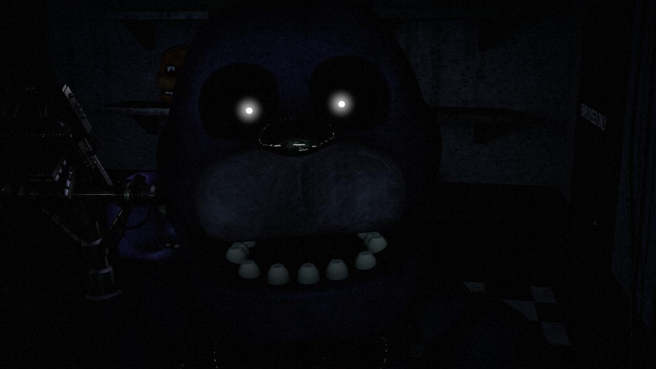 FNAF 1 Bonnie is the scariest in the series to me and this frame of the  jumpscare says it all, what sells it is his left eye being a little in the