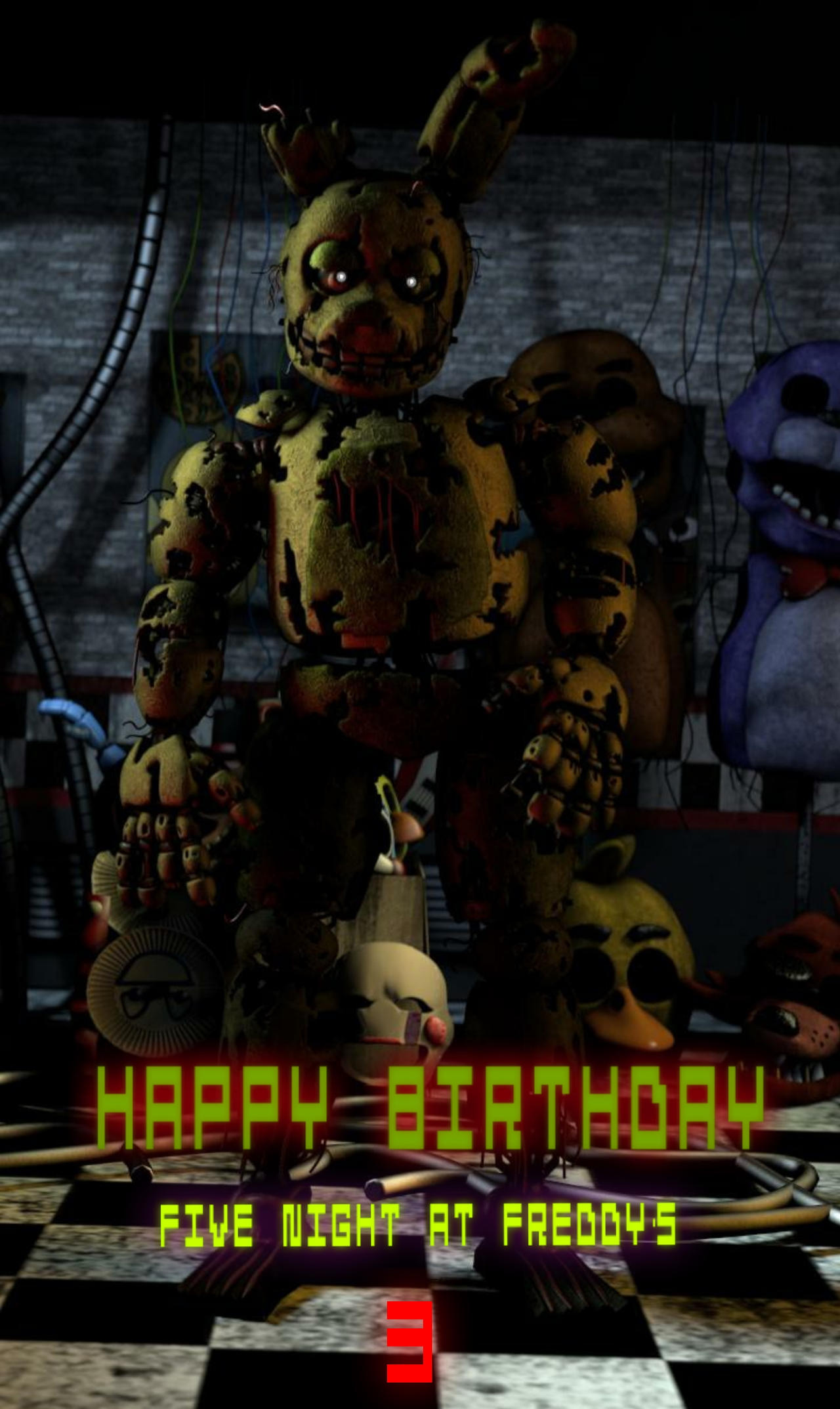 Happy Birthday FNaF 3! Did a quick Springtrap painting to