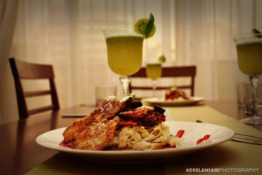 Aubergine fettuccine with herb chicken stake - 02 by aldraco