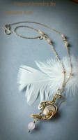 Rose Quartz and Peach Moonstone Bird Wire Necklace