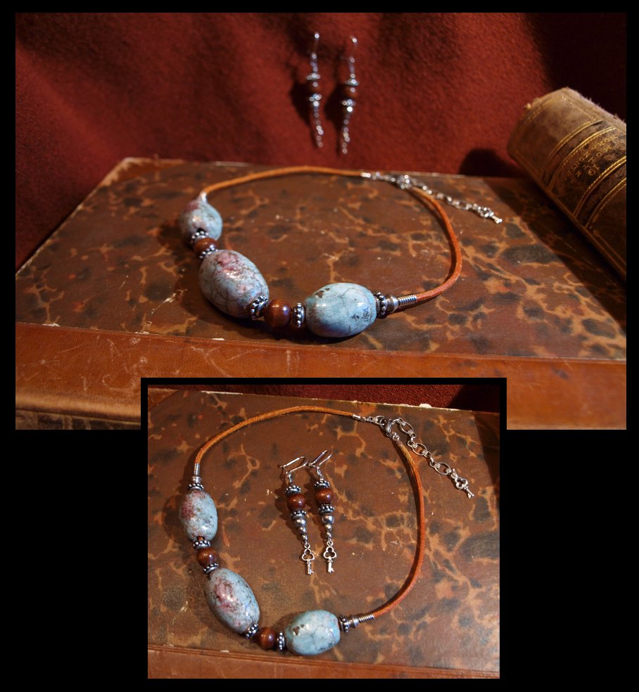 Raku necklace with earrings