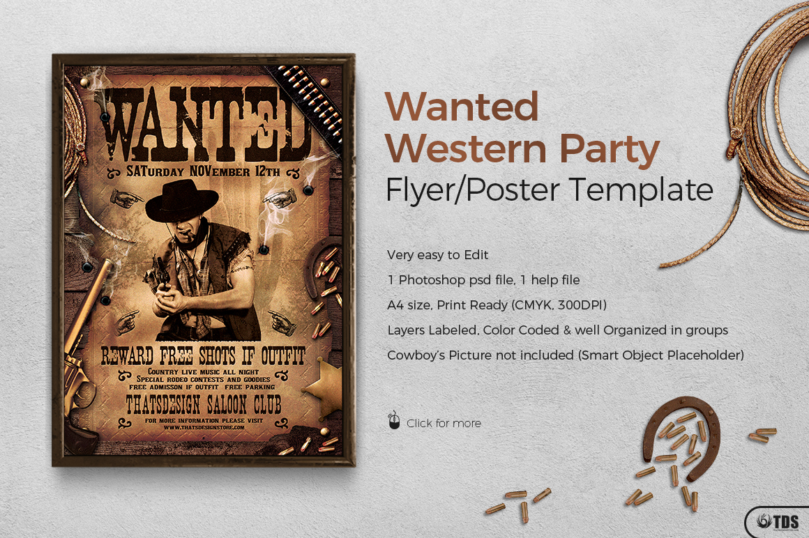 Wanted Western Party Flyer Template