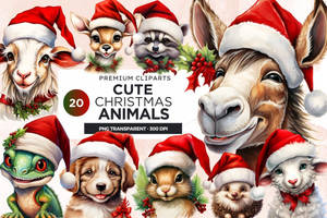 Cute animal Christmas clipart PNG