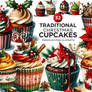 Watercolor Traditional Christmas cupcakes clipart