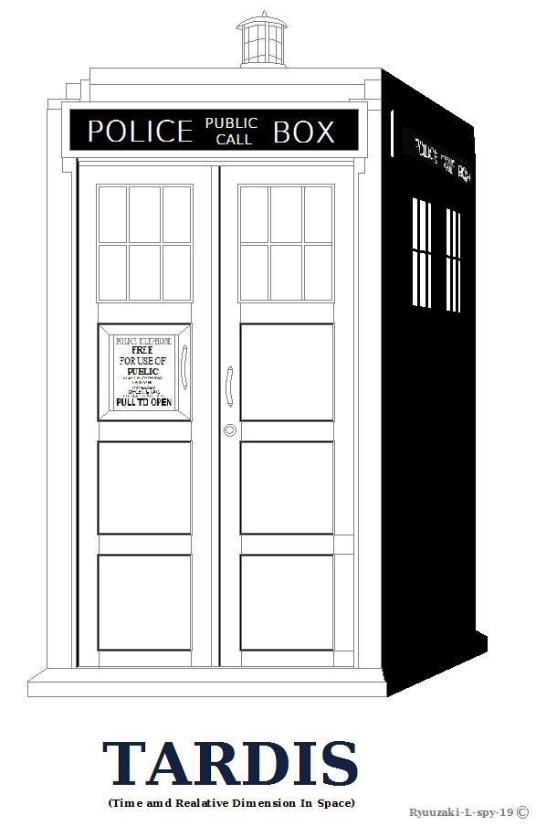 Tardis outline or Coloring Page Shaded Ver.