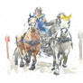 Horses and carriage - aquarelle