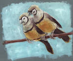 Two finches, oil painting by Sekemolados