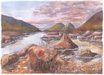 Lake sunset, watercolor painting by Sekemolados