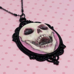 Skull Cameo Necklace in Pink