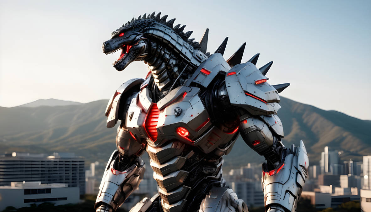Mech godzilla robot armor with silver color and re By MechAI88 On mech-godzilla-robot-armor-with-silver-color-and-re-by-mechai88-on
