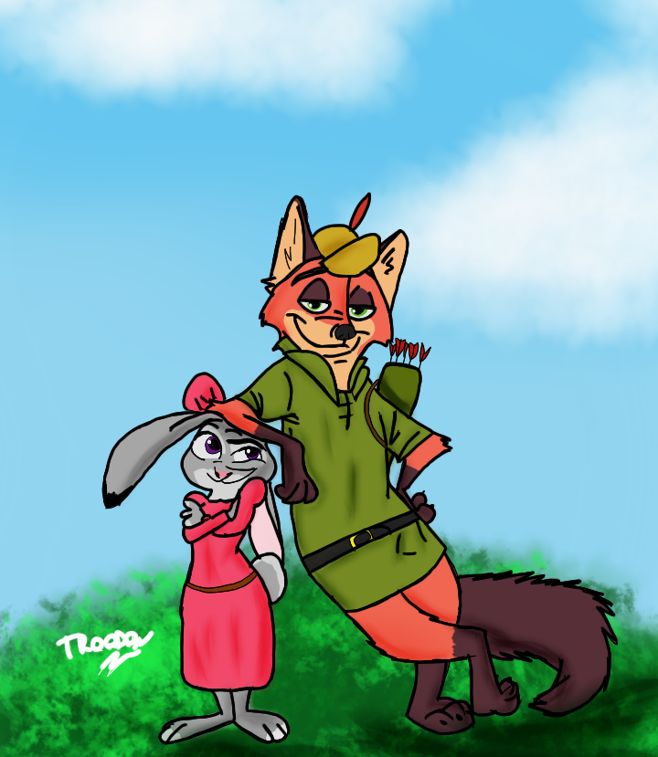 nick wilde and judy hopps in robin hood 