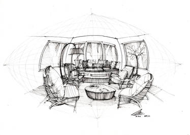 Interior sketch_Curvilinear perspective