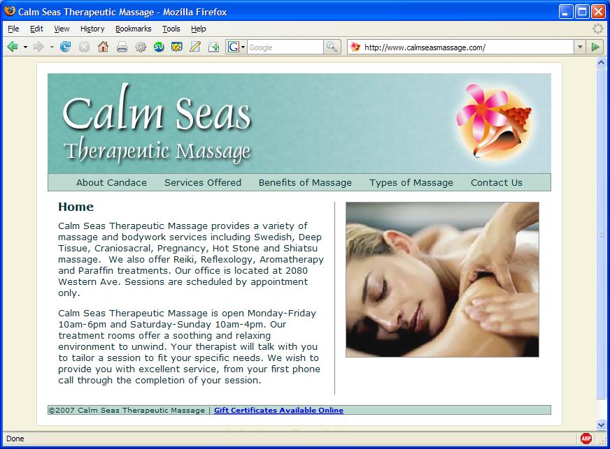 Calm Seas Massage Web Layout