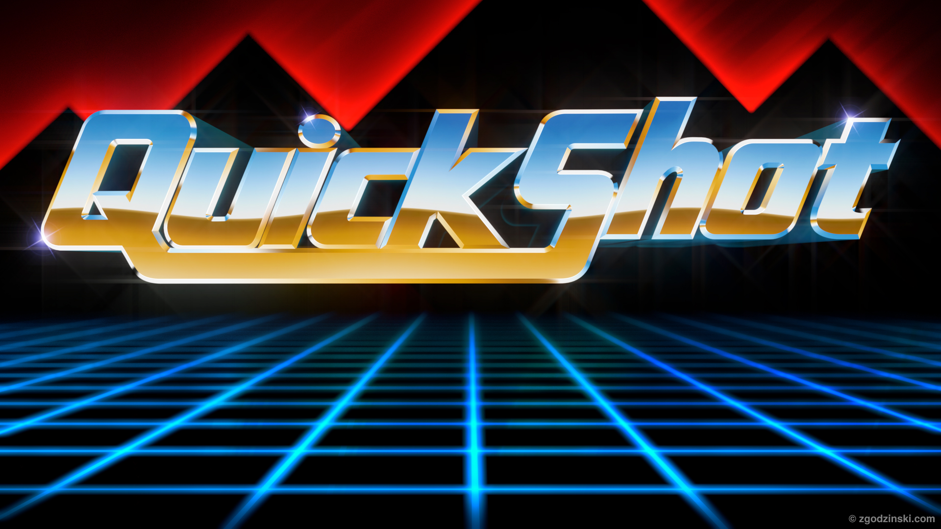 QuickShot logo, eighties desert chrome style