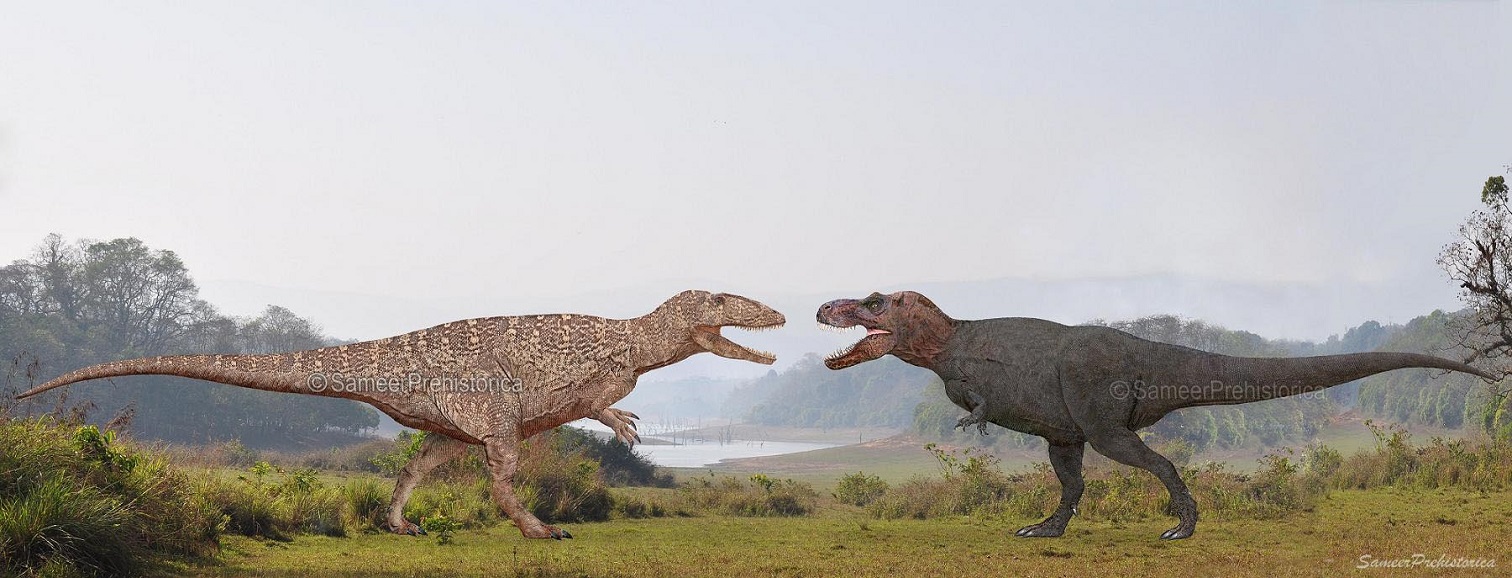 Carcharodontosaurus vs Tyrannosaurus Rex by SameerPrehistorica on