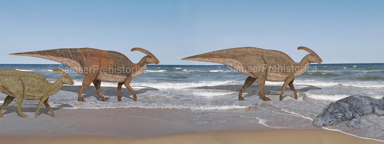Parasaurolophus vs Deinosuchus by SameerPrehistorica on DeviantArt