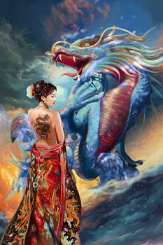 Oriental Beauty and Dragon