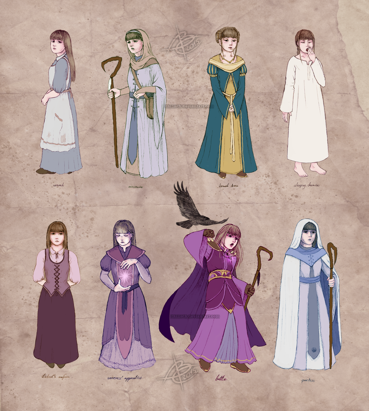 mage-cleric outfits / Rowena ref sheet by SpaceCastaway on DeviantArt
