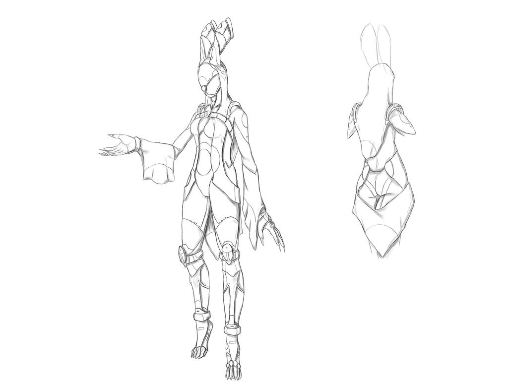Warframe - Moon Rabbit Warframe Concept (BW) by StallordD on DeviantArt