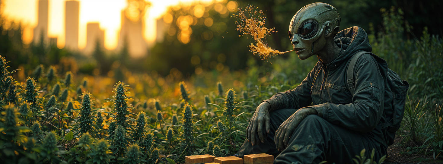 Alien smoke weed on marijuana field on skyline bg by sashander on ...
