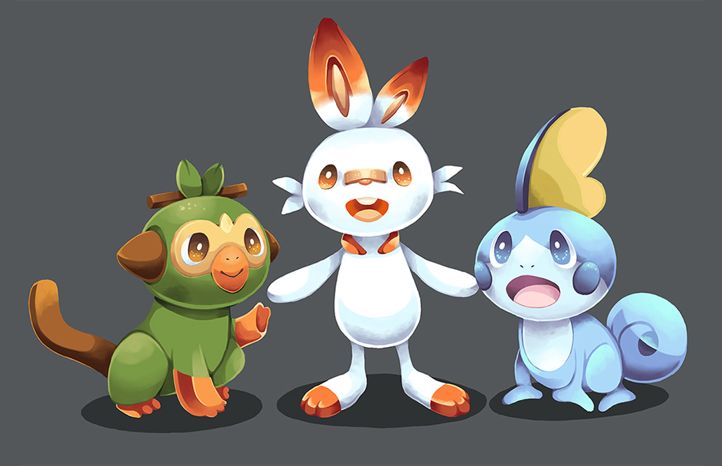 Pokémon Sword and Shield starters Sobble, Scorbunny and Grookey