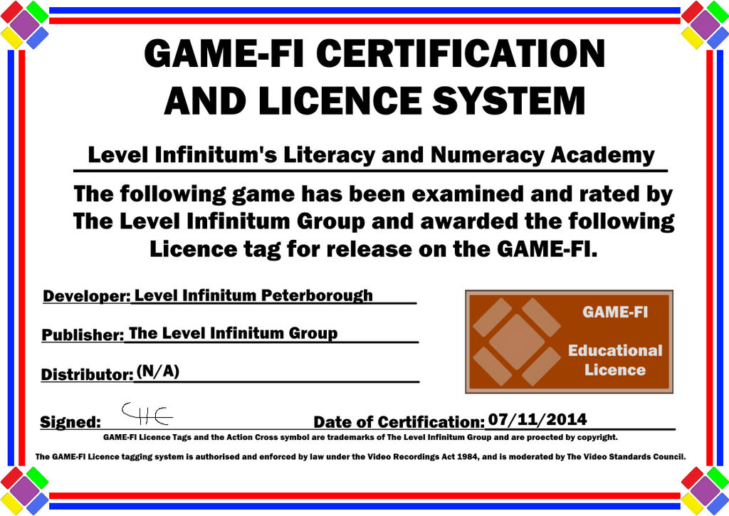 Literacy and Numeracy Game-Fi Certificate