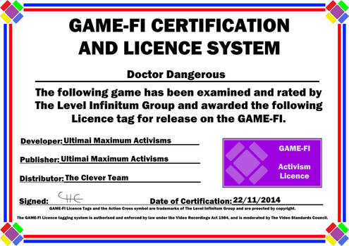 Doctor Dangerous Game-Fi Certificate