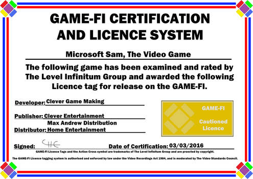 Microsoft Sam TVG Game-Fi Certificate