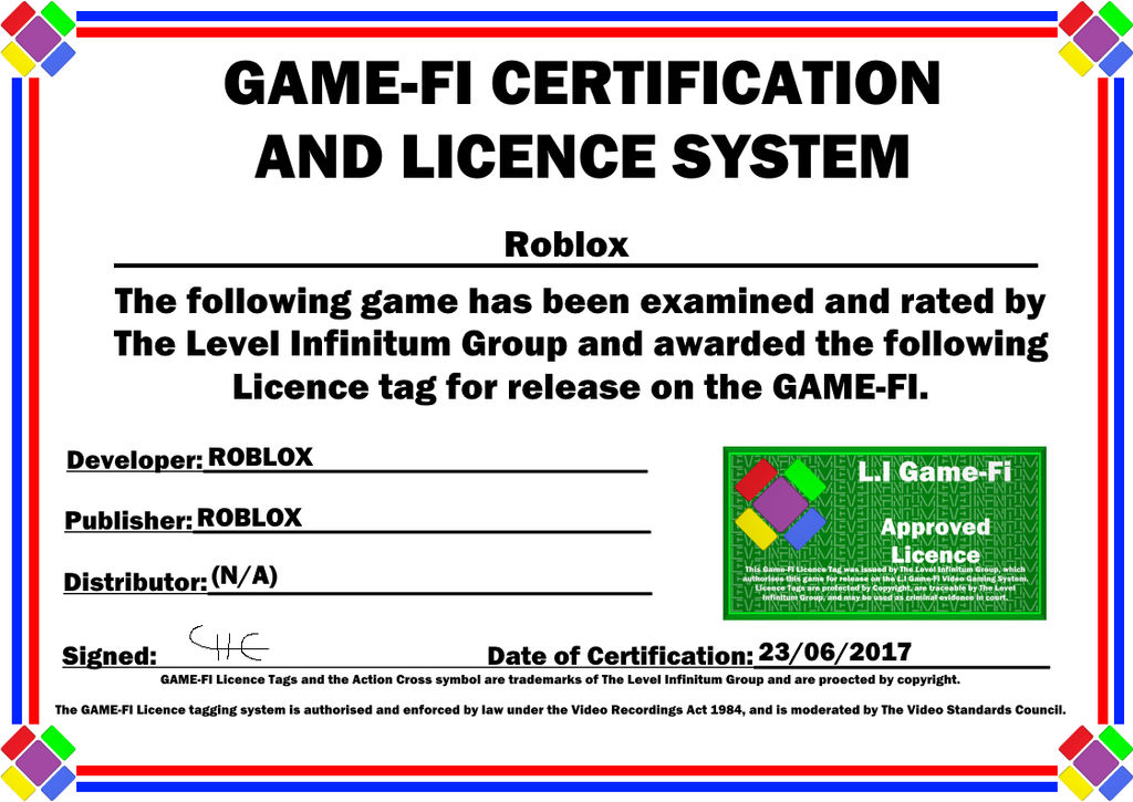 Roblox Game Fi Phase Two Certificate By Levelinfinitum On -