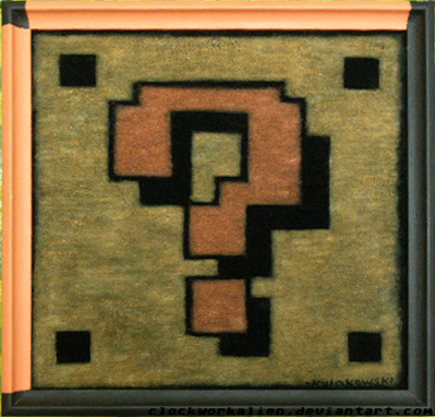 Question block on velvet by Clockworkalien