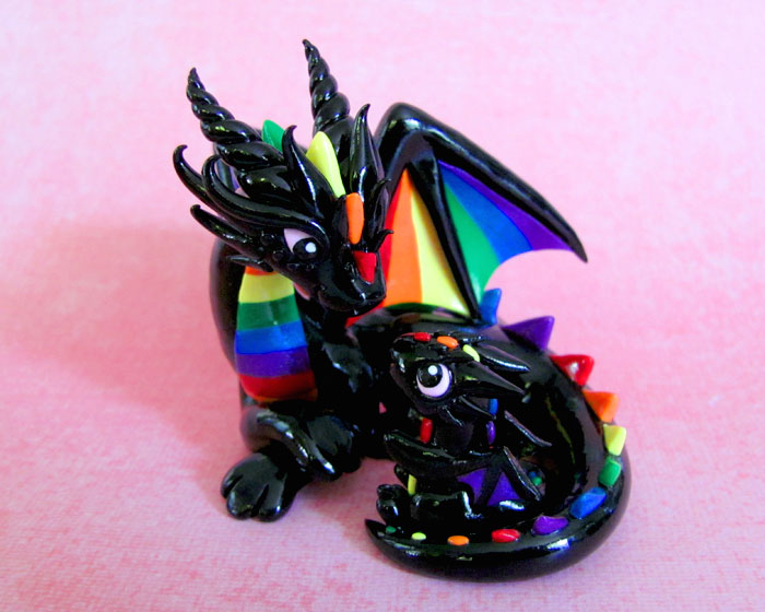 Mama and baby rainbow dragons