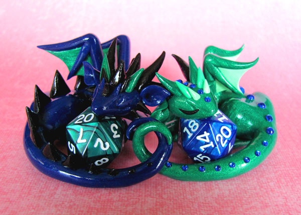 Blue and Green Dice Dragon Couple